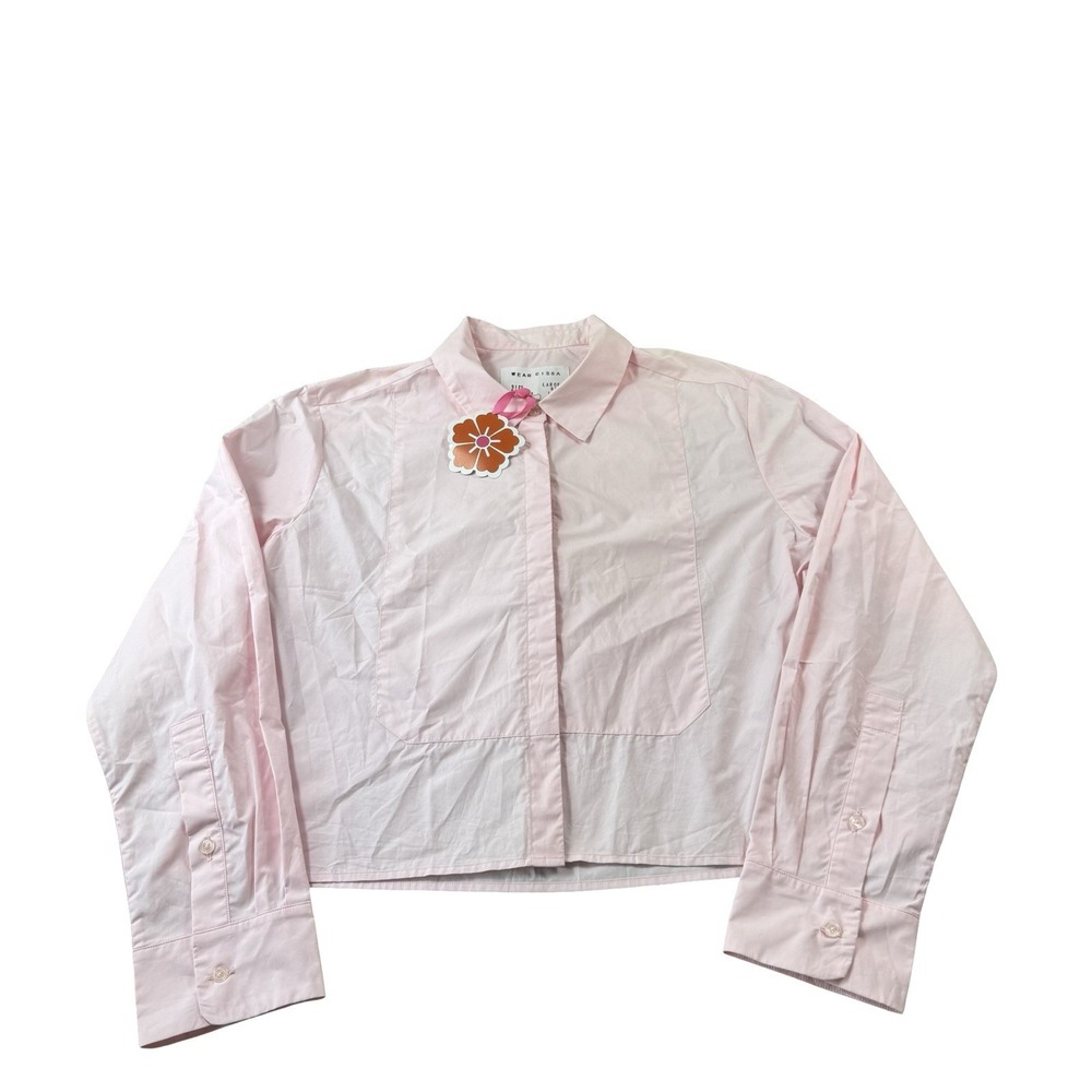 Wear Cissa Light Pink Cotton L/S Womens Bib L/S Button Front Size L LA NWT